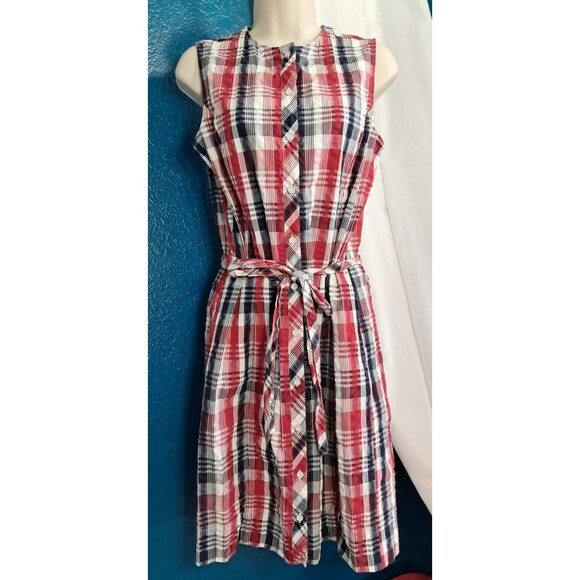 Brooks Brothers Red Fleece Plaid Sleeveless Dress Size 6 Red White Navy - Picture 3 of 14